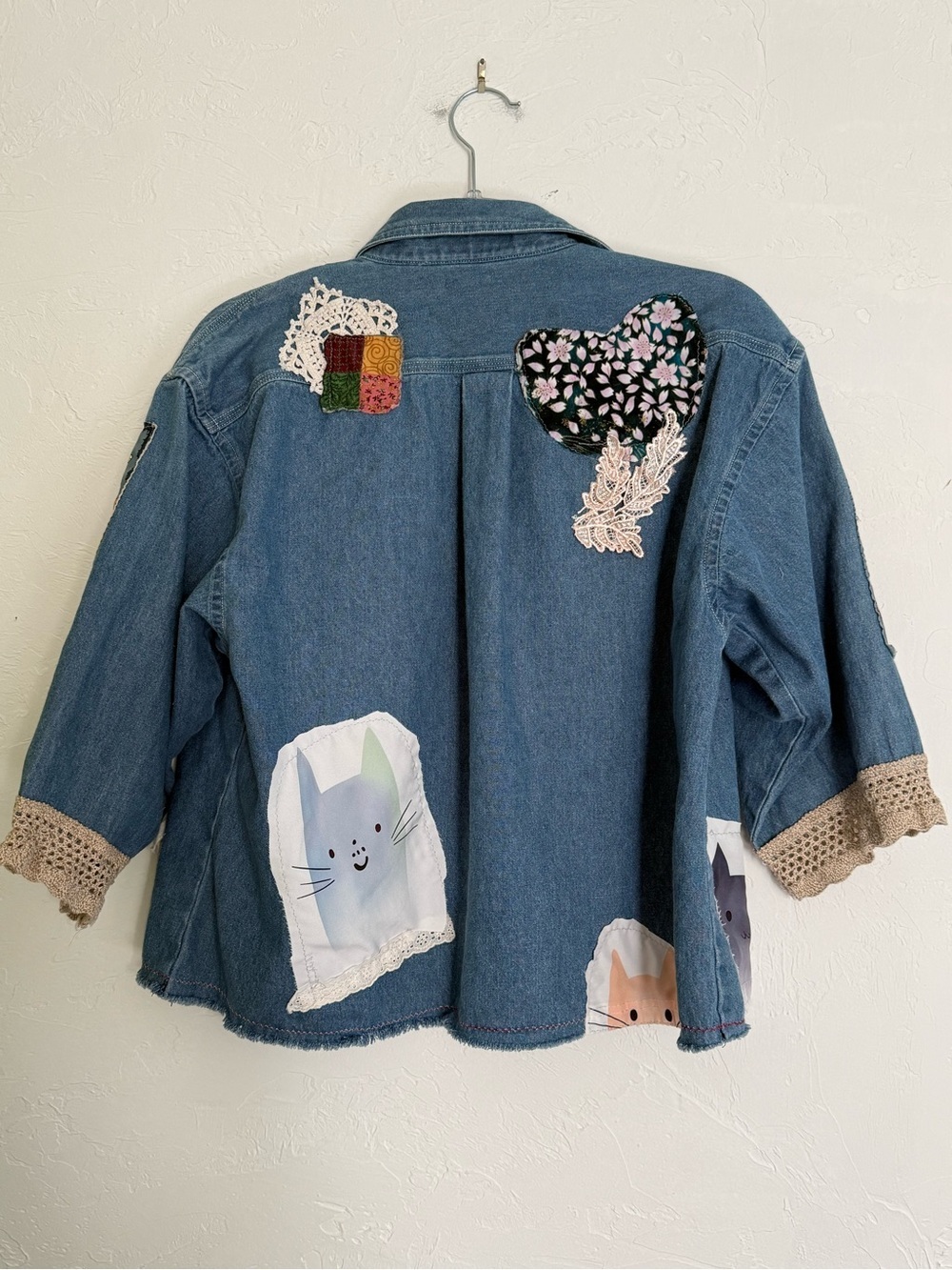 Upcycled Denim Patchwork Shirt Shacket Medium to XL - Picture 2 of 9